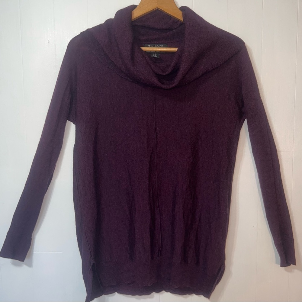 TAHARI Extra Fine 100% Merino Wool Cowlneck Essential Casual Sweater Size XS